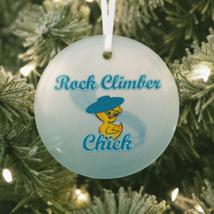 Rock Climber Chick #3 Glass Ornament