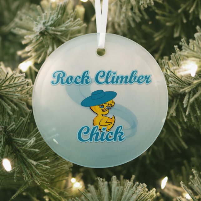 Rock Climber Chick #3 Glass Ornament (Insitu)