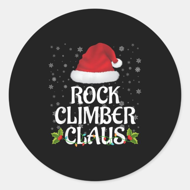 Rock Climber Claus Christmas Lights Pajama Family  Classic Round Sticker (Front)