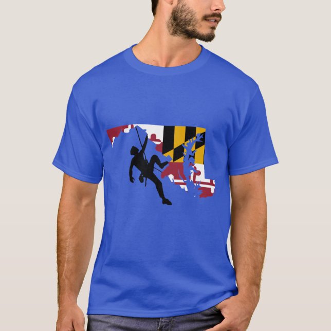 Rock Climber Man Maryland Flag black silhouette Ov T-Shirt (Front)