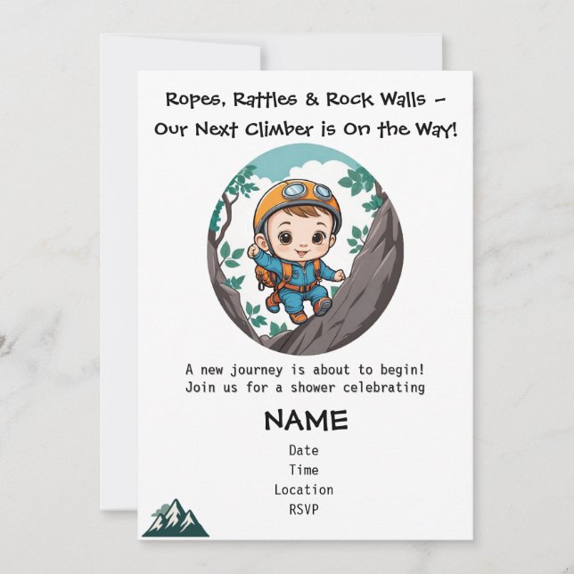 Rock Climber Outdoor Adventure Baby Boy Invitation (Front)