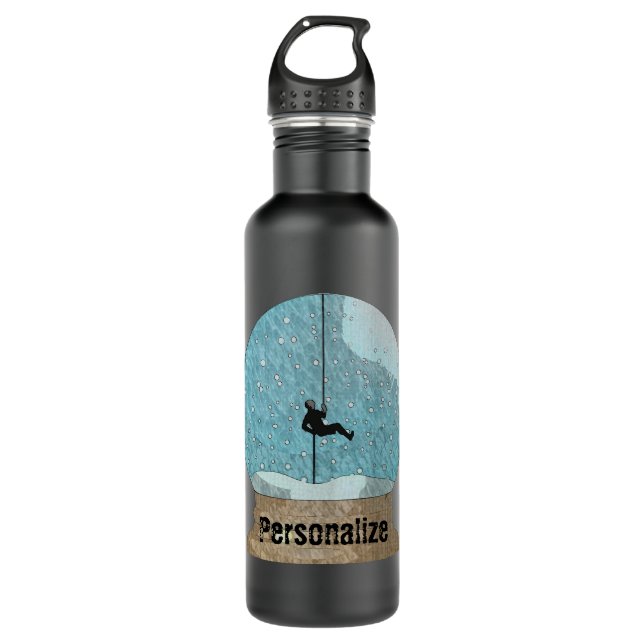 Rock climber rope repelling snow globe unique 710 ml water bottle (Front)