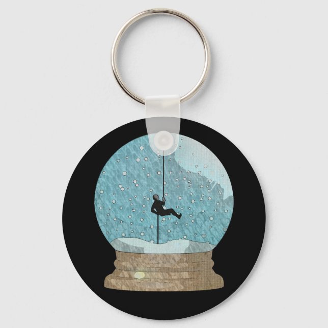 Rock climber rope repelling snow globe unique keychain (Front)