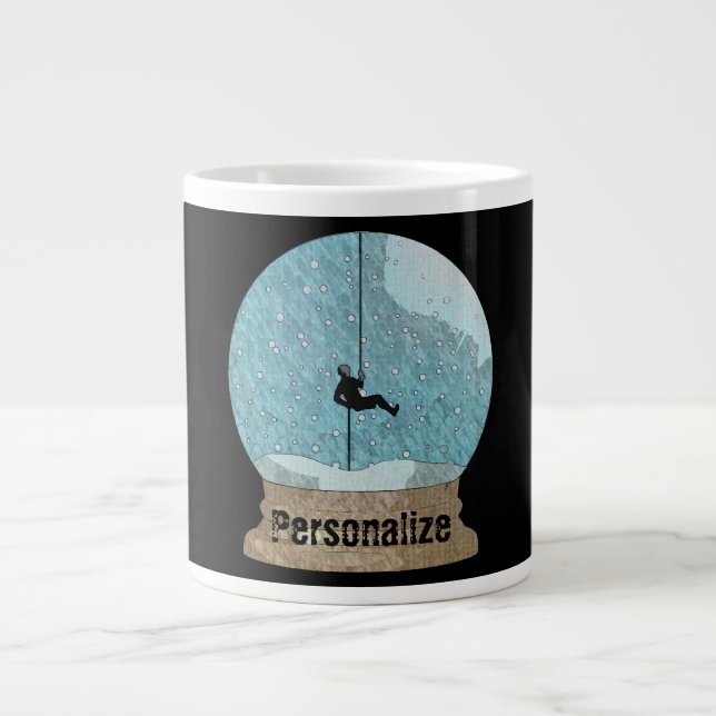 Rock climber rope repelling snow globe unique large coffee mug (Front)