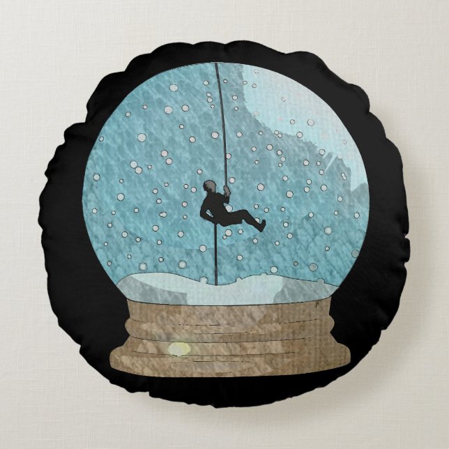 Rock climber rope repelling snow globe unique round pillow (Front)