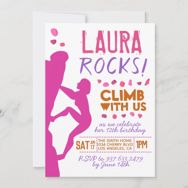 Rock Climbing Birthday Invitation (Front)