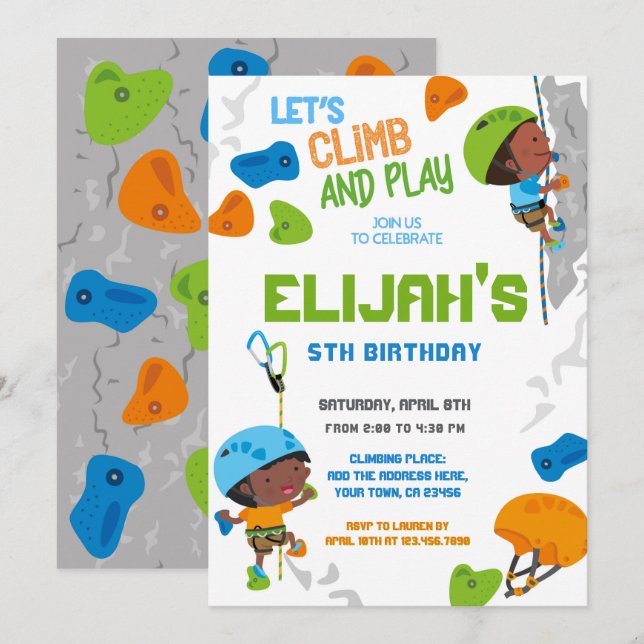 Rock Climbing Birthday Invitation (Front/Back)