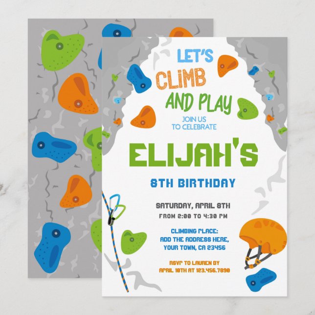 Rock Climbing Birthday Invitation (Front/Back)
