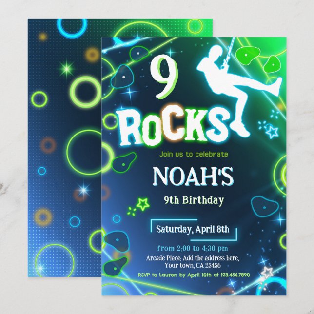 Rock Climbing Birthday Invitation (Front/Back)