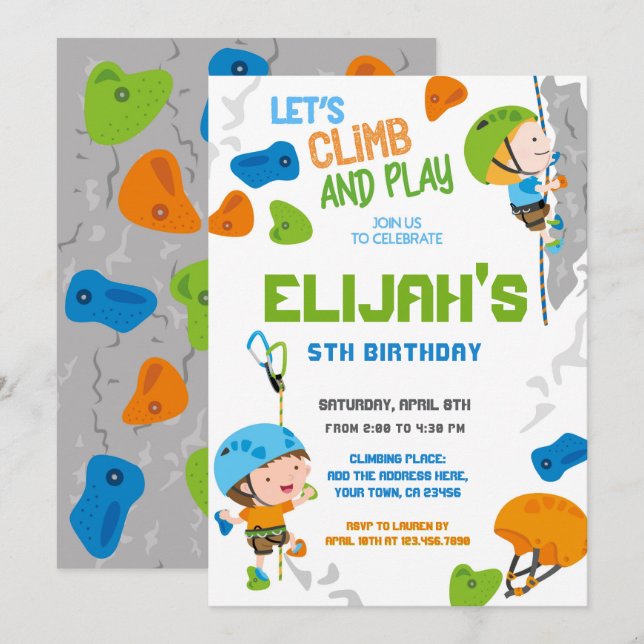 Rock Climbing Birthday Invitation (Front/Back)