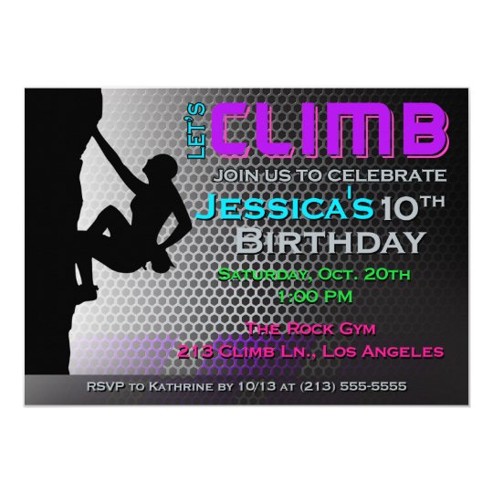 Rock Climbing Birthday Invitation - Let's Climb
