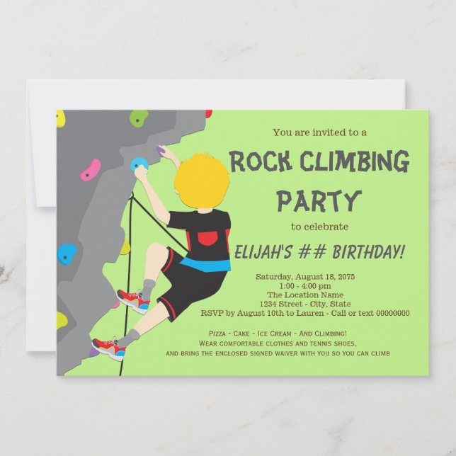 Rock Climbing Birthday Party Boy Invitations (Front)