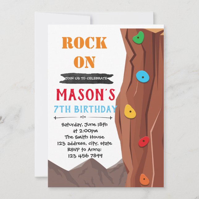Rock climbing birthday theme invitation (Front)