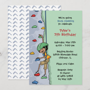 Rock Climbing Boy Black Hair Birthday Party Wall Invitation