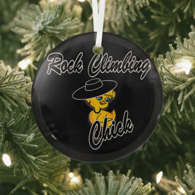Rock Climbing Chick #4 Glass Ornament (Insitu)