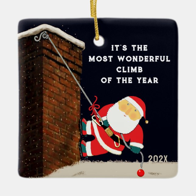 Rock Climbing Christmas Collectable Ceramic Ornament (Front)