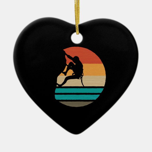 Rock Climbing Climber Retro Ceramic Ornament (Front)