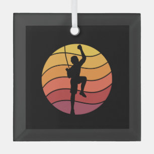 Rock Climbing Climber Retro Glass Ornament