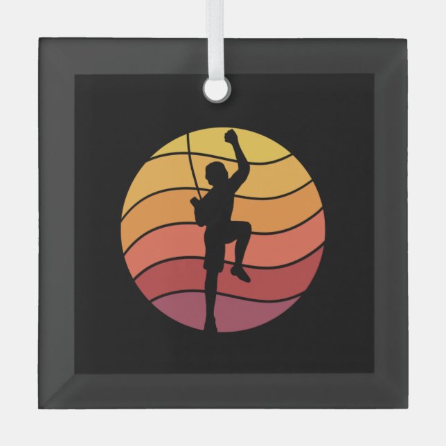Rock Climbing Climber Retro Glass Ornament (Front)