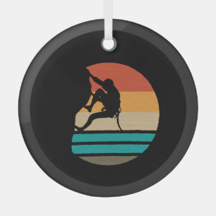 Rock Climbing Climber Retro Glass Ornament