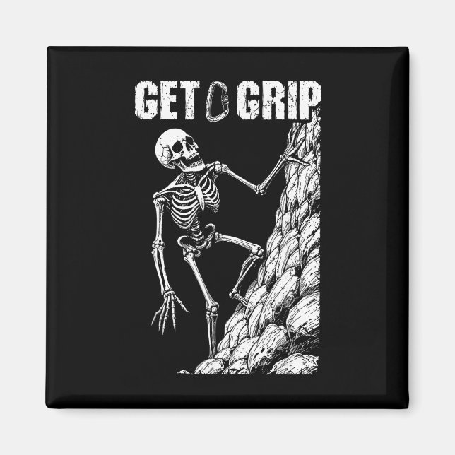 Rock Climbing Climber Skeleton Get A Grip Hallowee Magnet (Front)