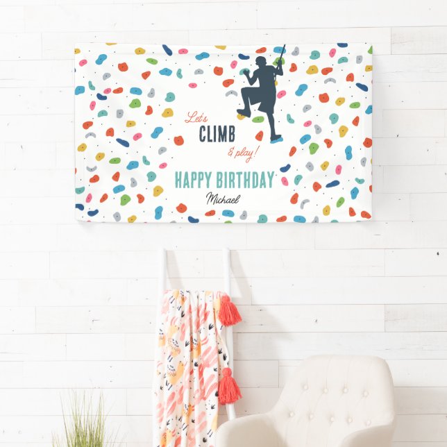 Rock Climbing Cute Kids Birthday Party Banner (Insitu)