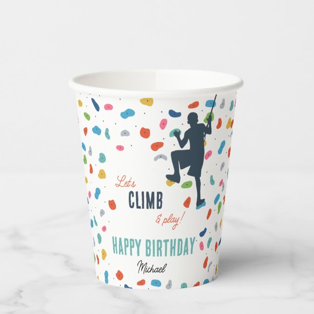 Rock Climbing Cute Kids Birthday Party Paper Cups (Left)