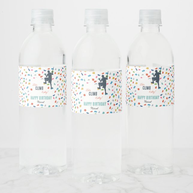 Rock Climbing Cute Kids Birthday Party Water Bottle Label (Bottles)