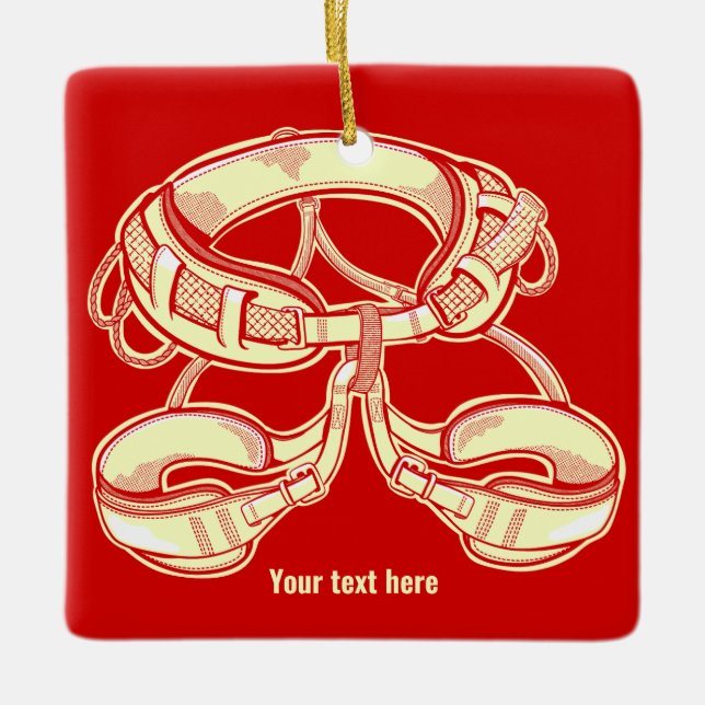 Rock climbing harness ceramic ornament (Front)