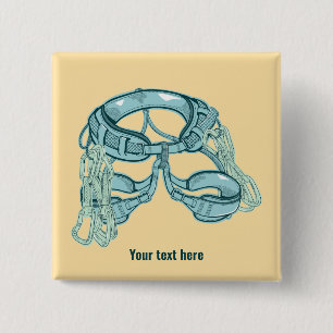Rock climbing harness with quick draws 2 inch square button