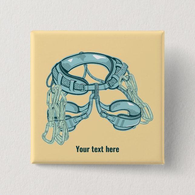 Rock climbing harness with quick draws 2 inch square button (Front)