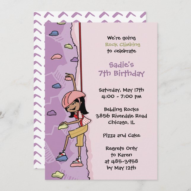 Rock Climbing Invitation: Black Hair Birthday  Invitation (Front/Back)