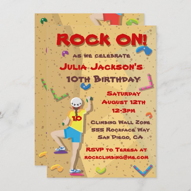 Rock Climbing Party Invitations (Front/Back)