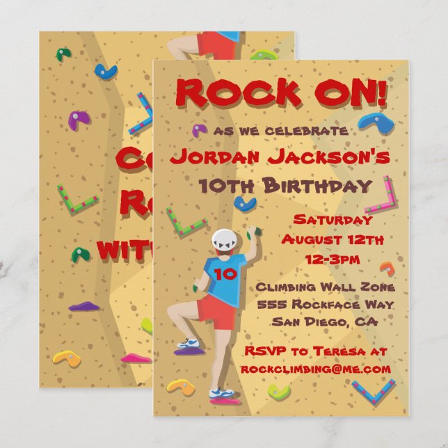 Rock Climbing Party Invitations (Front/Back)