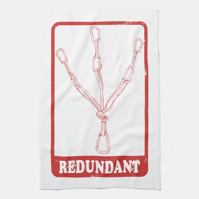 Rock climbing redundant belay station kitchen towel (Vertical)