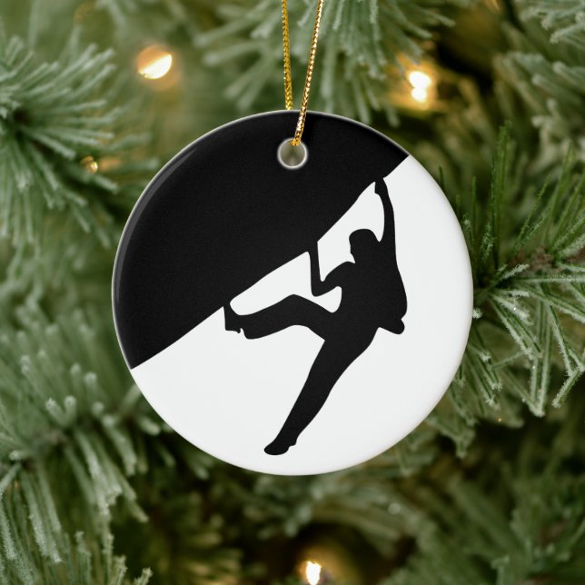 Rock Climbing Silhouette Ceramic Ornament (Tree)