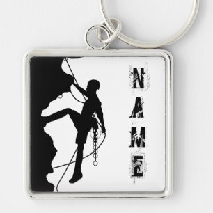 Rock Climbing Silhouette Large (2.00") Square Keyc Keychain