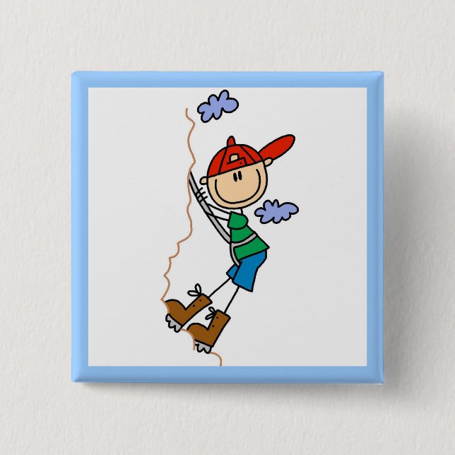 Rock Climbing Stick Figure 2 Inch Square Button (Front)