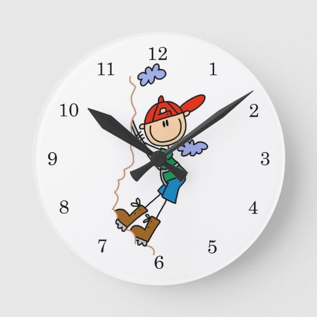Rock Climbing Stick Figure Round Clock (Front)