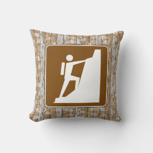 Rock Climbing Symbol Sign on Wood Throw Pillow