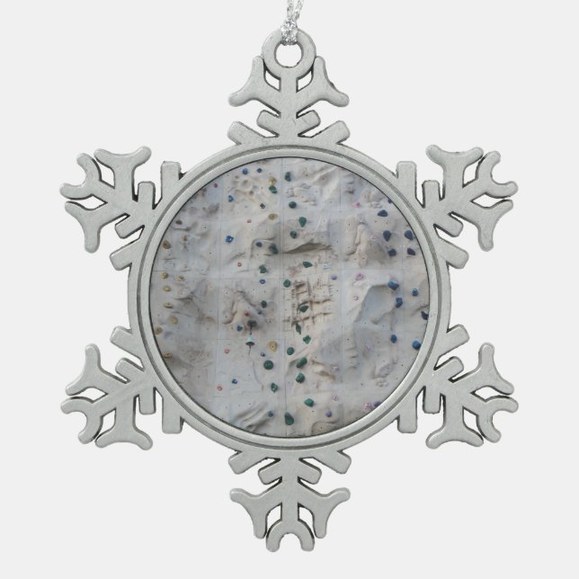Rock Climbing Wall Snowflake Pewter Christmas Ornament (Front)