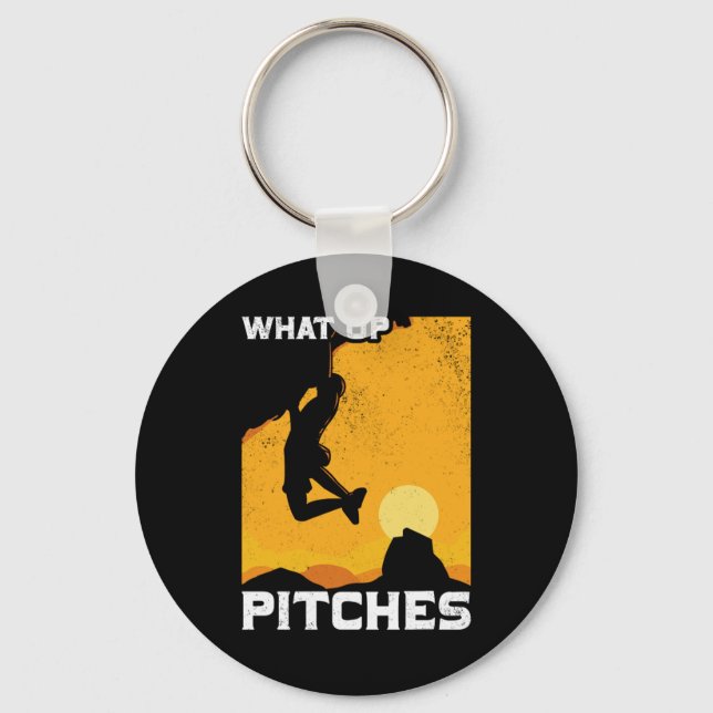 Rock Climbing What Up Pitches Keychain (Front)