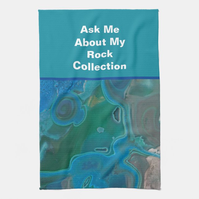 Rock Collector Humour Blue Green Marbled Stone Kitchen Towel (Vertical)