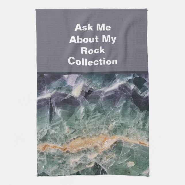Rock Collector Humour Purple Green Polished Stone Kitchen Towel (Vertical)