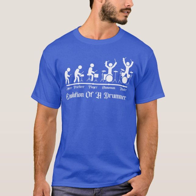 Rock Drummer Evolution Funny Stick Figure for fan  T-Shirt (Front)