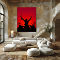 Rock Drummer Poster – Black Silhouette on Red