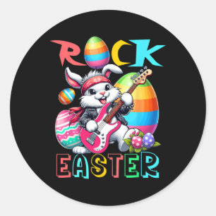 Rock Easter Costume Bunny Playing Guitar Guitarist Classic Round Sticker