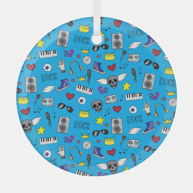 Rock Emo Music Teen Pattern Glass Ornament (Front)