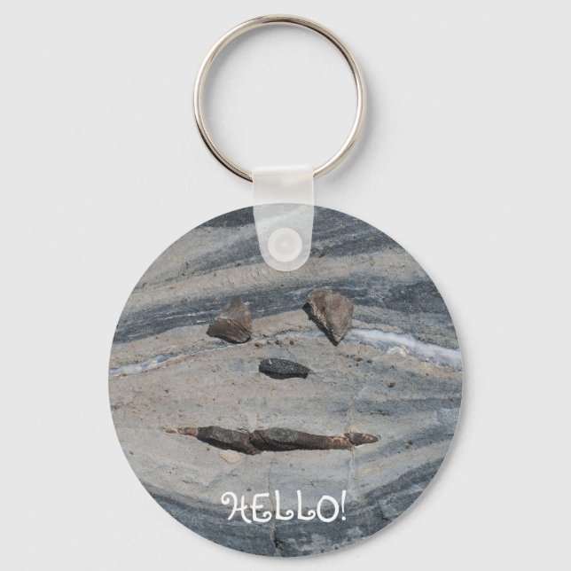 Rock Face Says Hello Keychain (Front)