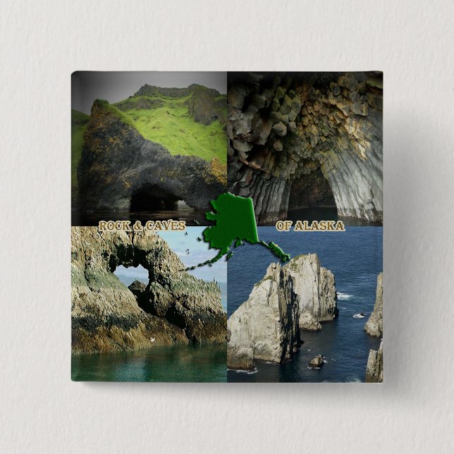 Rock Formations and Caves in Alaska Collage 2 Inch Square Button (Front)